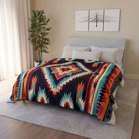 Hand Crafted Other - ✨ Ultra-Soft Native Sherpa Blanket | Southwestern Fleece Throw